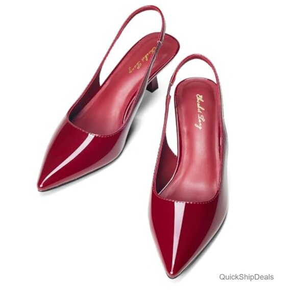 Synthetic Slingback Kitten Heels, 2.16 Inch Pointed Toe Pumps - Picture 4 of 7